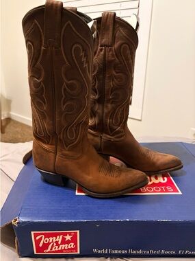 Tony Lama women’s vintage Brown Leather Western Pull-On Boots Sz 6